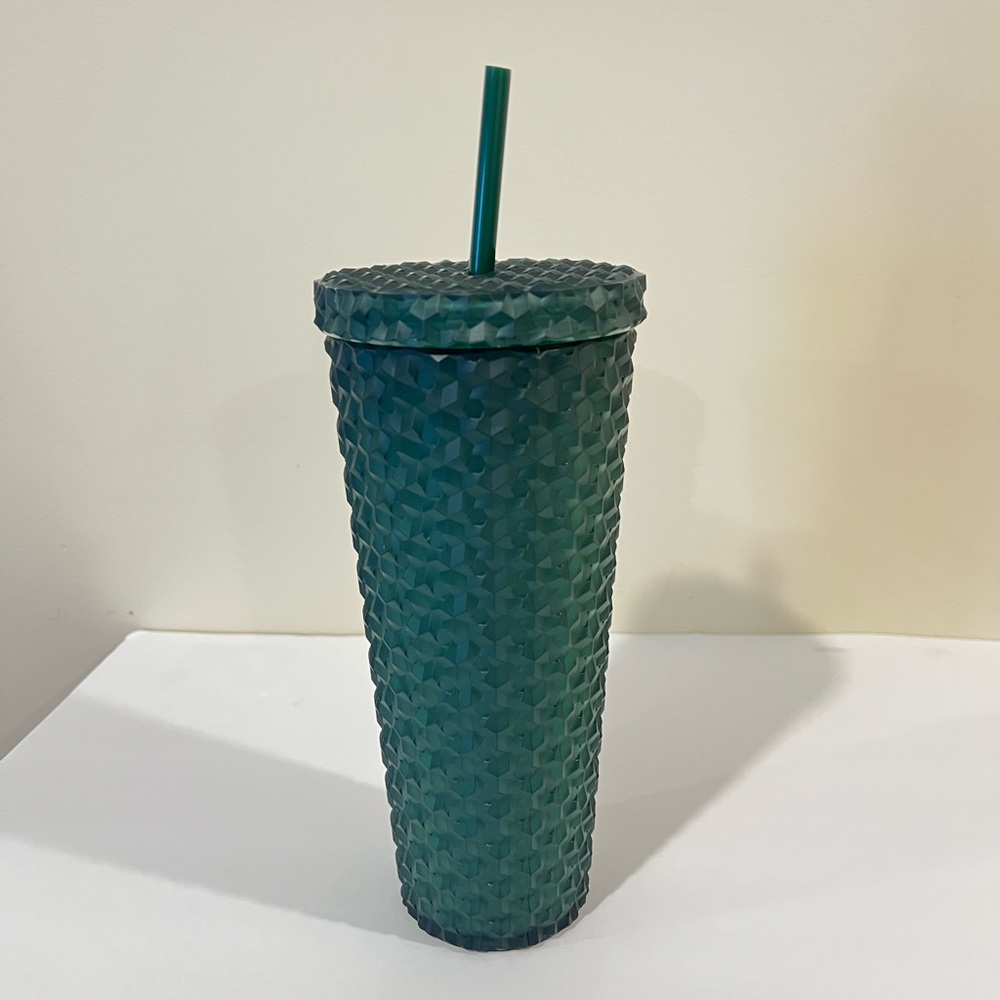 Matte Green Tumbler With Straw (26oz)  Studded Design.